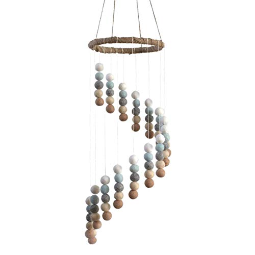 Matthew Mae Spiral Felt Ball Mobile - Ice Blue Tan Gray White