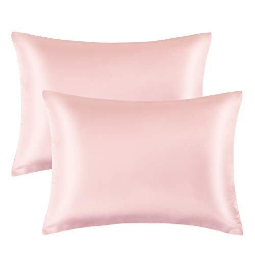 FLXXIE 2 Pack Zippered Satin Toddler Pillowcases 13x18 Inches Pink