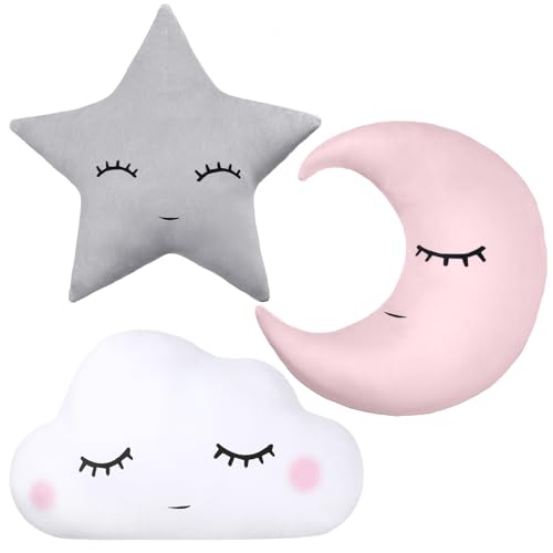 Chunful 3 Pcs Moon Star Cloud Plush Pillow Set