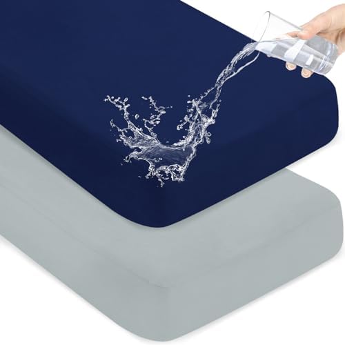 Magik Kover Waterproof Crib Sheets 2 Pack for Boys Grey Navy