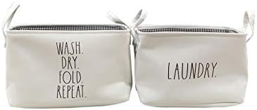 Rae Dunn Storage Baskets Set of 2 - White Fabric Rectangle Totes