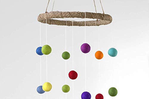 Matthew Mae Rainbow Felt Ball Pom Pom Ceiling Mobile