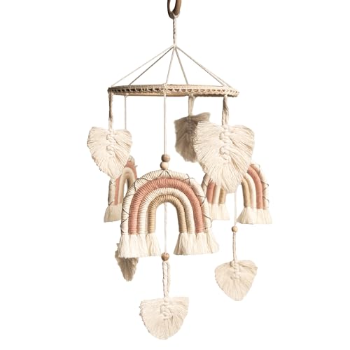Rainbow Crib Mobile for Girls - Natural Macrame Baby Decor