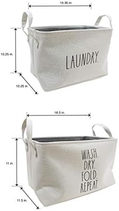 Rae Dunn Storage Baskets Set of 2 - White Fabric Rectangle Totes