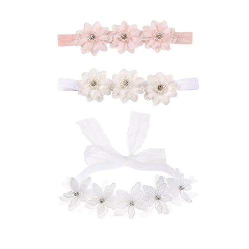 NUOSYI 3PCS Baby Girl Headbands with Pearl Flower Design