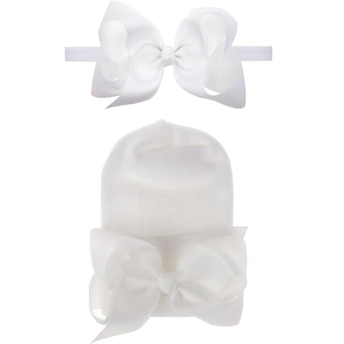 NUOSYI 2PCS Newborn Baby Hat with Headband Bow 1