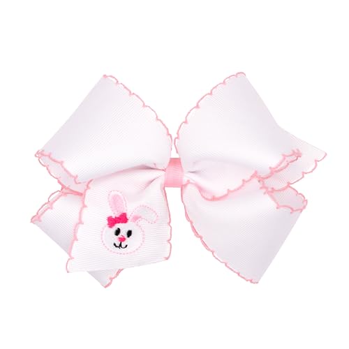 Wee Ones Easter Bow with Bunny Embroidery and Moonstitch Edge