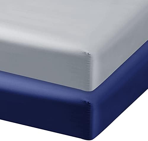Biloban Satin Crib Sheets 2 Pack Grey Navy