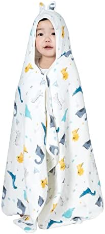 Remass 6-Layer Muslin Hooded Bath Towel for Kids Dinosaur Design