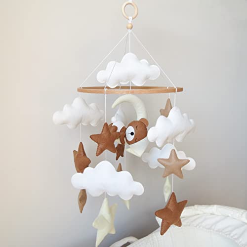 Neutral Crib Mobile with Sleeping Bear