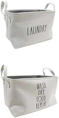 Rae Dunn Storage Baskets Set of 2 - White Fabric Rectangle Totes