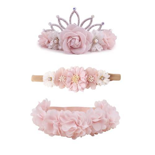 Baby Girl Floral Headbands - 3pcs Soft Elastic Hairband