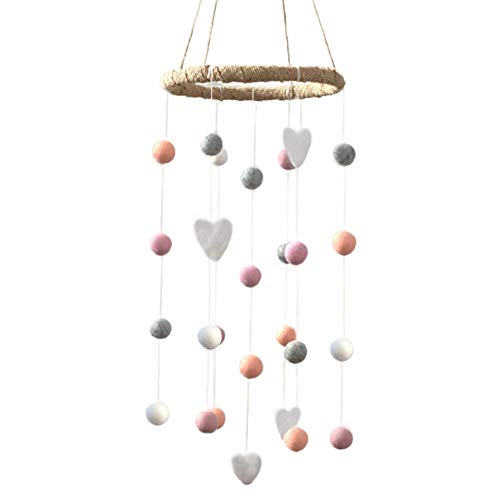 Felt Ball Heart Ceiling Mobile - Neutral Nursery Decor