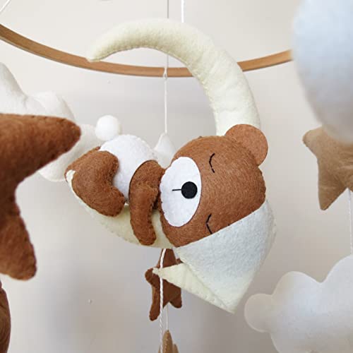 Neutral Crib Mobile with Sleeping Bear