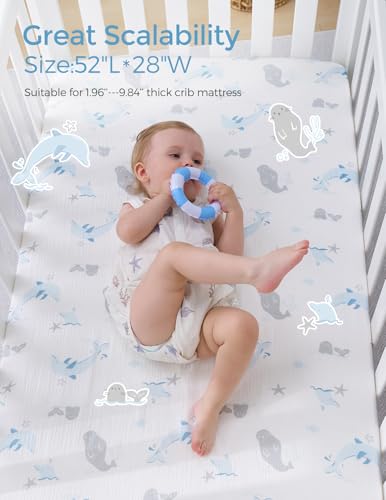 Momcozy Muslin Crib Sheets 52x28 2 Pack Soft Breathable Cotton 1