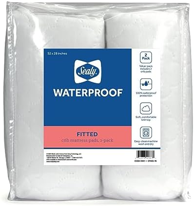 Sealy Baby 2-Pack Fitted Waterproof Crib Mattress Protector Pad - White