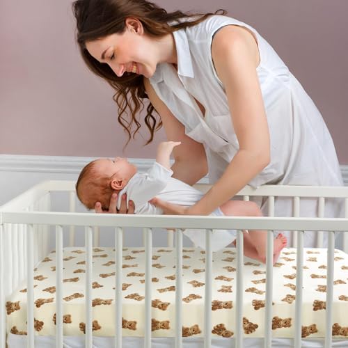 LifeTree Bear Pattern Crib Sheets - Soft Muslin 28x52in