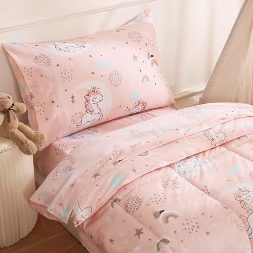 JSD Pink Unicorn Toddler Bedding Set 4 Piece