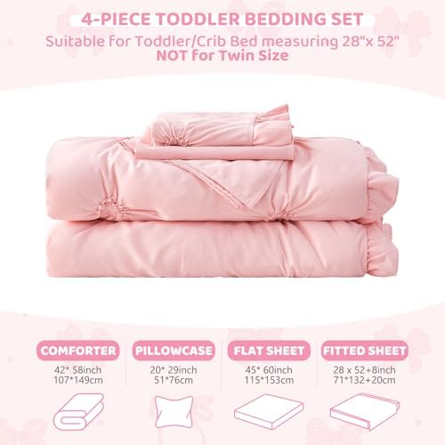 Wowelife Princess Toddler Bedding Set Pink 4pcs