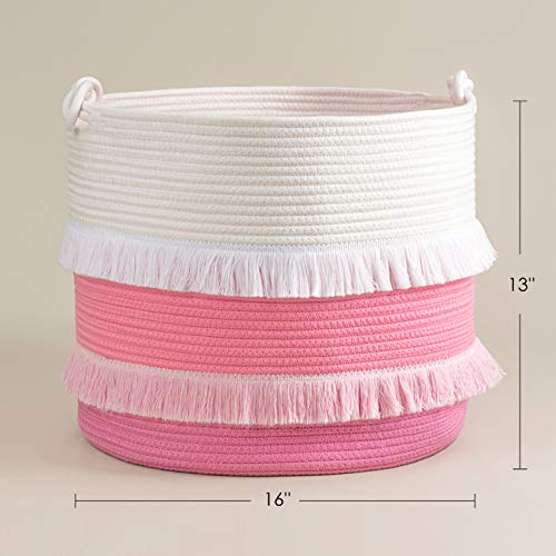 CherryNow Large Pink Woven Rope Basket for Baby Storage