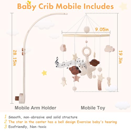 Abdtech Baby Mobile with Stars Clouds Moon - Neutral Nursery Decor