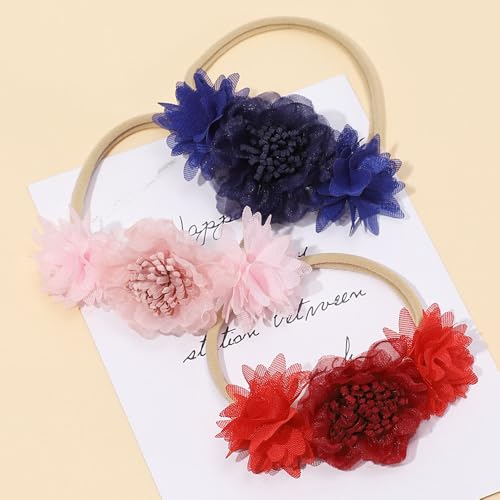 Kenjudess Stretchy Baby Girl Flower Headband Set