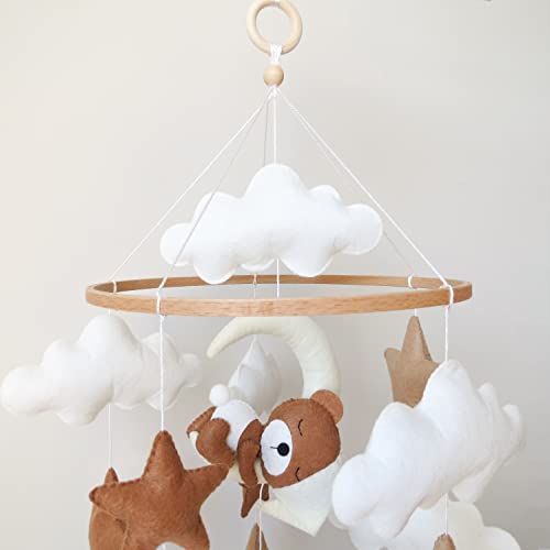 Neutral Crib Mobile with Sleeping Bear