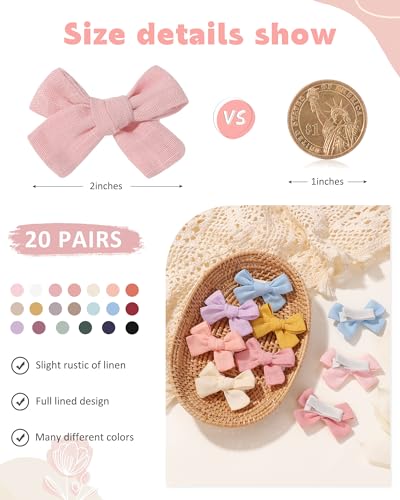 Jollybows Mini Lined Hair Clips Bows with 12pcs Nylon Headband for Babies