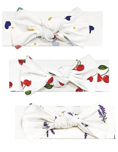 BambooBud Baby Headbands 3 Pack Lavender Heart Cherry