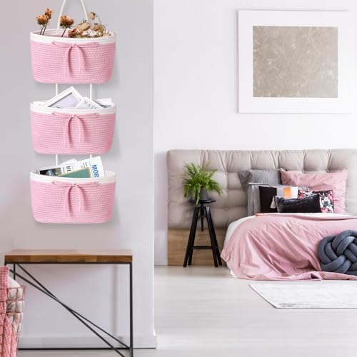 Zopeal 3 Tier Over the Door Diaper Caddy Organizer Pink Bow