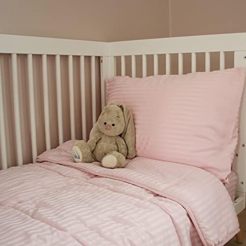 ZPECC Toddler Bedding Set 4 Piece Pink Stripe