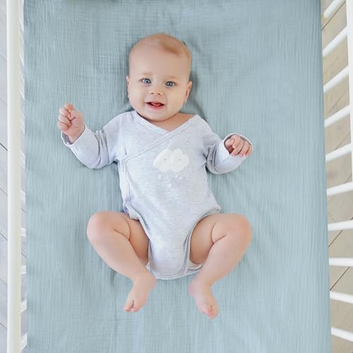 LYRICHOM Muslin Mini Crib Sheets 2 Pack for Baby Boy and Girl