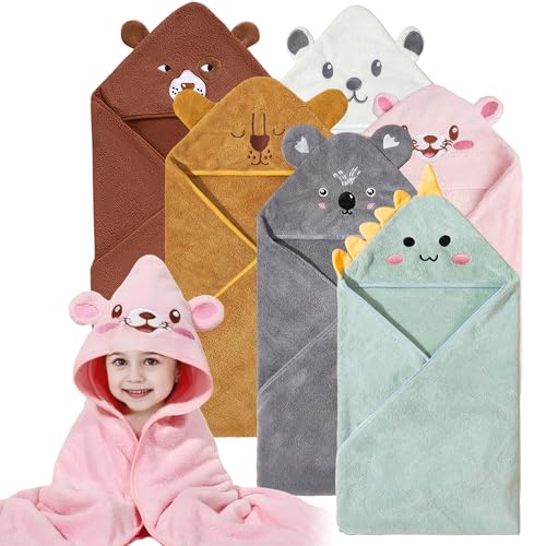 Yaiseiko 6 Pack Baby Hooded Bath Towels with Animal Hood