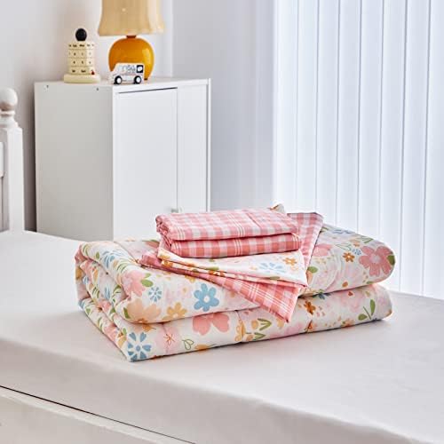 Joyreap 4 Piece Toddler Bedding Set with Pink Flowers Design