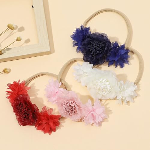 Kenjudess Stretchy Baby Girl Flower Headband Set