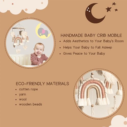 Rainbow Crib Mobile for Girls - Natural Macrame Baby Decor