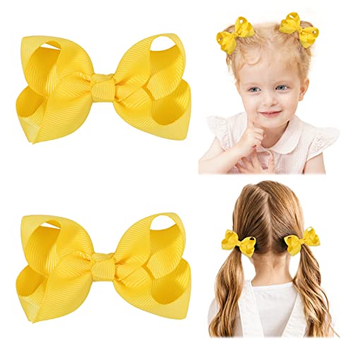 2PCS 3 Yellow Hair Bows with Alligator Clips