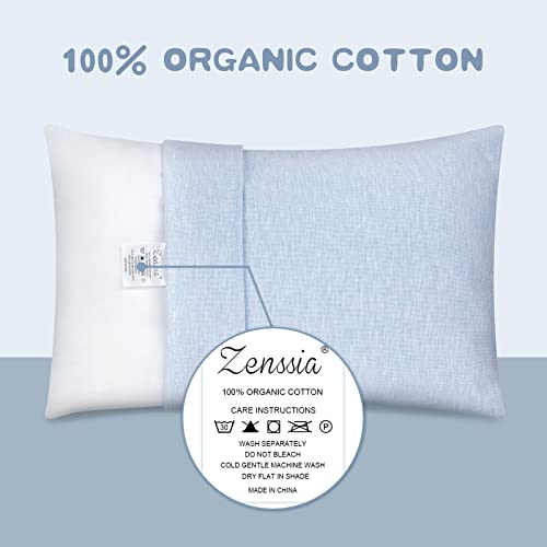 Zenssia Organic Cotton Toddler Pillowcase Pack of 2 13x18 Inches Solid Blue