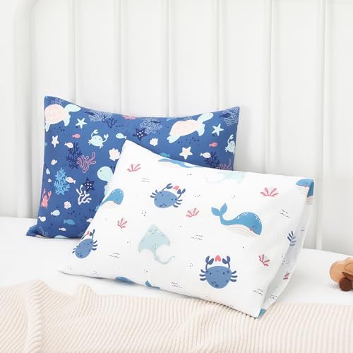TILLYOU Toddler Pillowcase 2 Pack with TurtleManta Ray Design