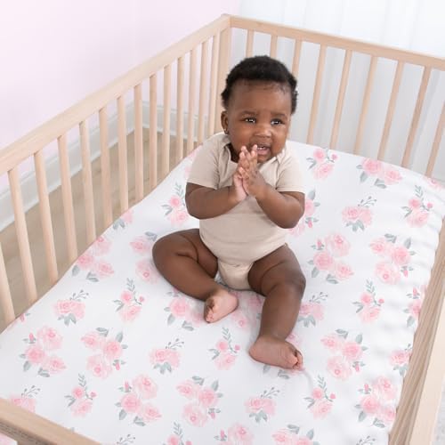 The Peanutshell 4-Pack Fitted Crib Sheets - Pink Roses and Ditsy