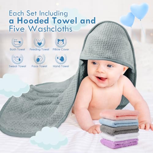 Orighty Baby Hooded Towel with 5 Washcloths Grey