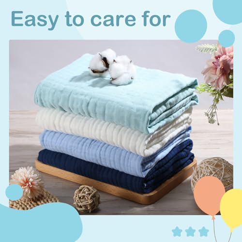 Peryiter 4 Pcs Muslin Hooded Baby Towels Blue Series 1