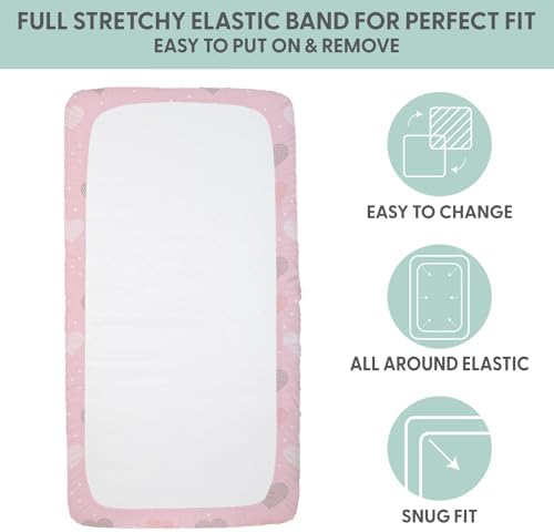 Peanutshell 4-Pack Fitted Crib Sheets - Pink Elephants Hearts Design