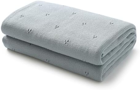 Luxury Organic Cotton Pointelle Baby Blanket Powder Blue