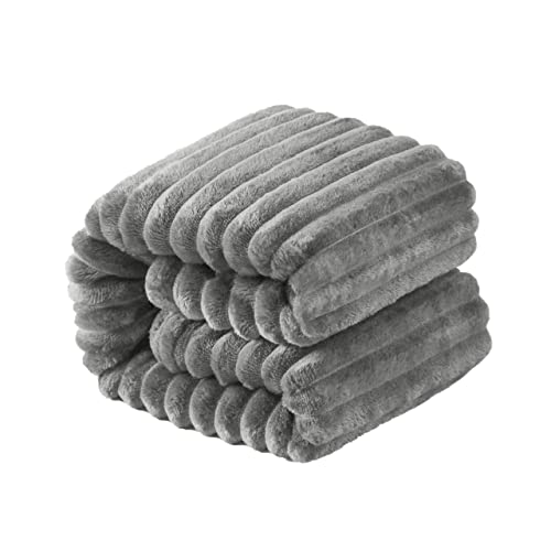 NTBAY Flannel Fuzzy Toddler Blanket Reversible Stripes Design 30x40 Inches Grey