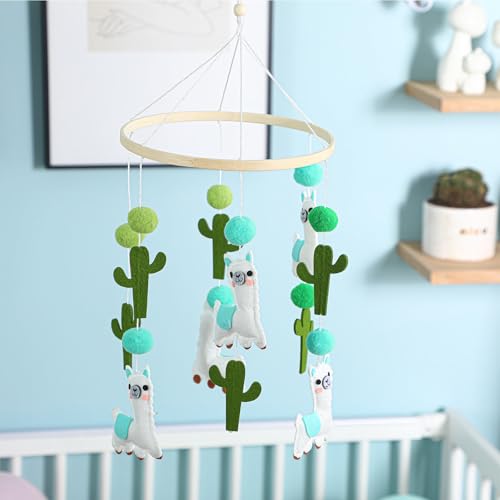 Hollowfly Baby Crib Mobile with Alpaca and Cactus Design