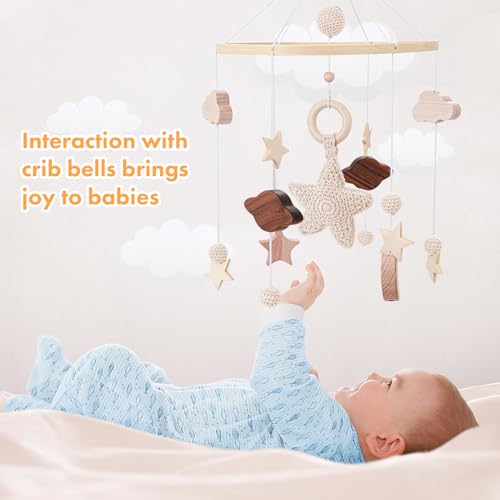 Abdtech Baby Mobile with Stars Clouds Moon - Neutral Nursery Decor