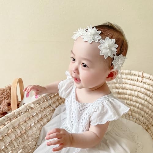 NUOSYI 3PCS Baby Girl Headbands with Pearl Flower Design