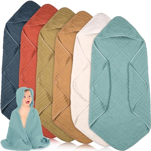 Peryiter 6 Pcs Hooded Muslin Baby Towels