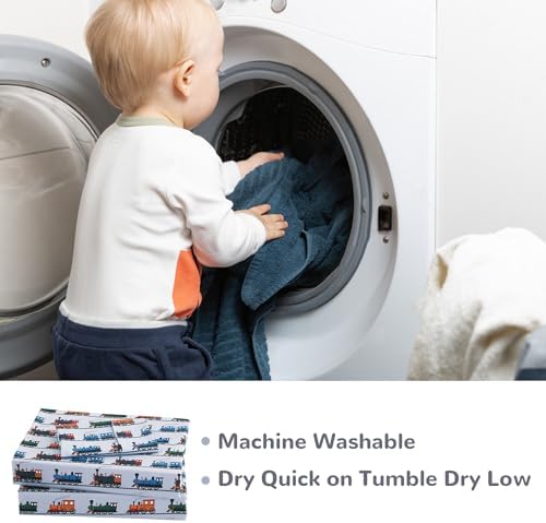 Viviland 3-Piece Twin Sheet Set for Boys with Retro Train Print